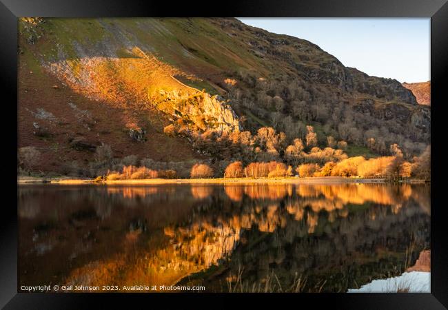 Reflection views around Snowdonia lakes in winter  Framed Print by Gail Johnson