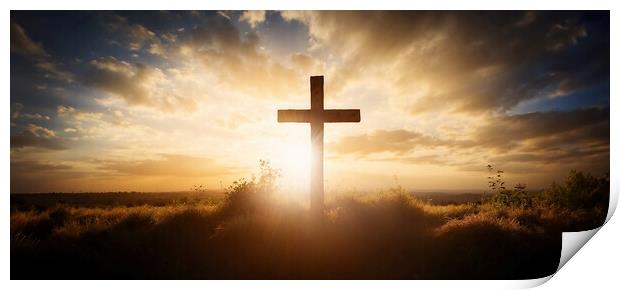 Cross at sunset Print by Guido Parmiggiani
