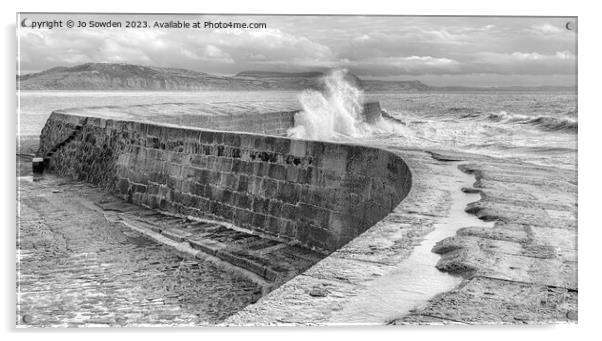 A stormy sea in Lyme Regis Acrylic by Jo Sowden