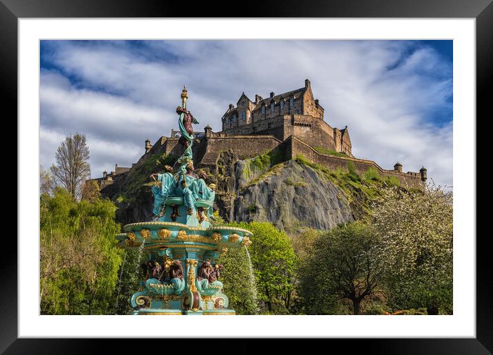 Edinburgh Castle And Ross Fountain In Scotland Framed Mounted Print by Artur Bogacki