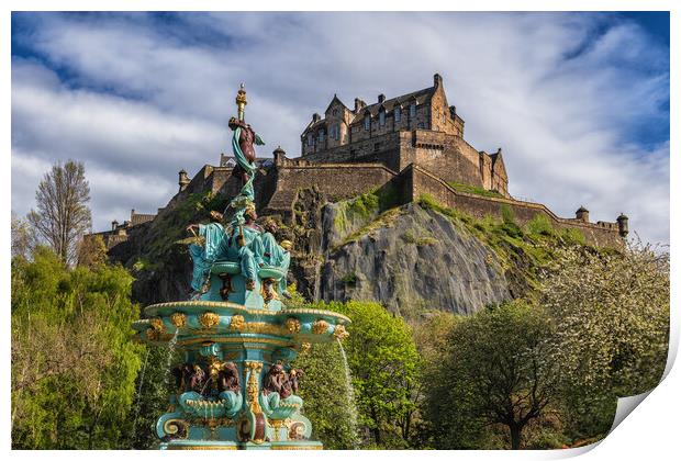 Edinburgh Castle And Ross Fountain In Scotland Print by Artur Bogacki
