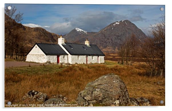 Black Rock Cottage,  with Buachaille Etive Mor, Lo Acrylic by Arch White