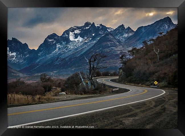 Highway crossing moutains landscape, tierra del fuego, argentina Framed Print by Daniel Ferreira-Leite