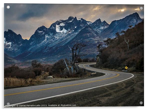 Highway crossing moutains landscape, tierra del fuego, argentina Acrylic by Daniel Ferreira-Leite