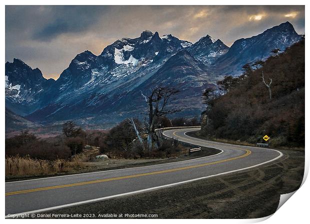 Highway crossing moutains landscape, tierra del fuego, argentina Print by Daniel Ferreira-Leite