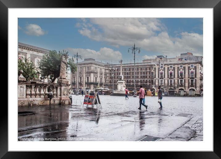 Rainy day in Catania Sicilys square  Framed Mounted Print by Holly Burgess