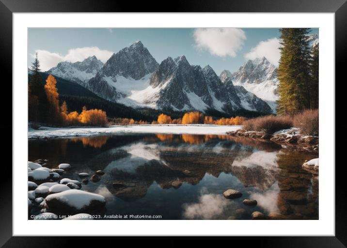 Outdoor snow covered mountain range Framed Mounted Print by Les McLuckie