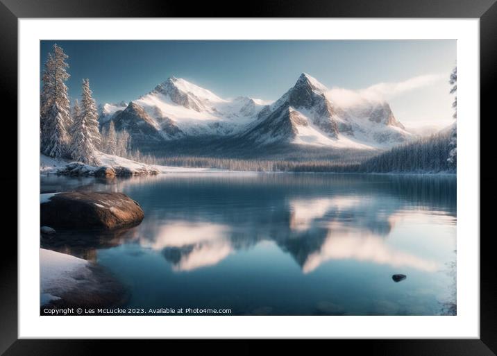 Mountains in the Snow Framed Mounted Print by Les McLuckie