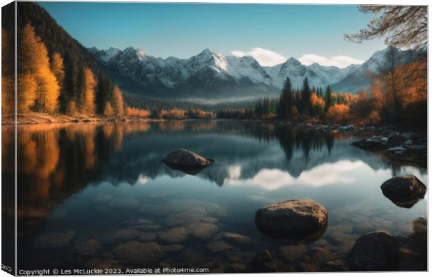Ai Outdoor mountain range with lake Canvas Print by Les McLuckie