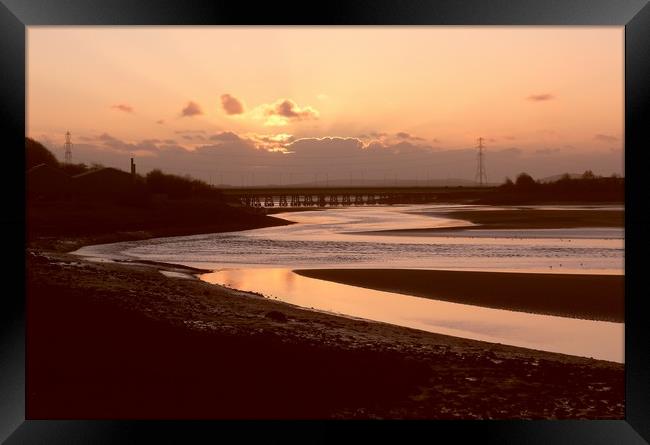 Lougher Bridge at Sunset. Framed Print by Becky Dix