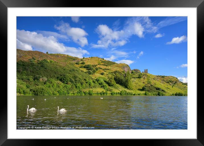 Swans on St Margaret's Loch Framed Mounted Print by Kasia Design