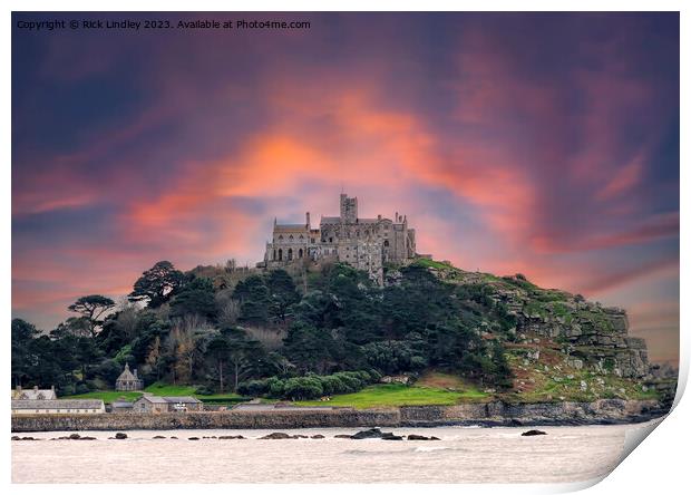 Sunset St Michael,s Mount Print by Rick Lindley