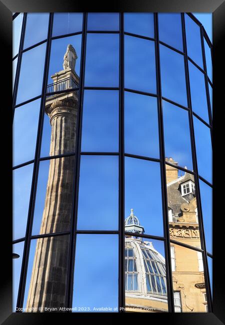 Grey's Monument reflection Framed Print by Bryan Attewell