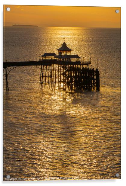 Clevedon Pier at sunset with a calm sea Acrylic by Rory Hailes