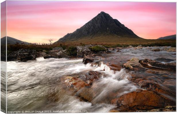 Buachaille etive mor sunset over the river Coupall 992 Canvas Print by PHILIP CHALK