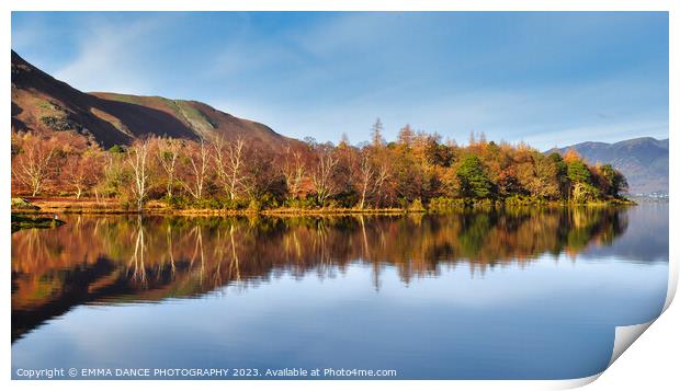 Autumn reflections on Derwentwater Print by EMMA DANCE PHOTOGRAPHY