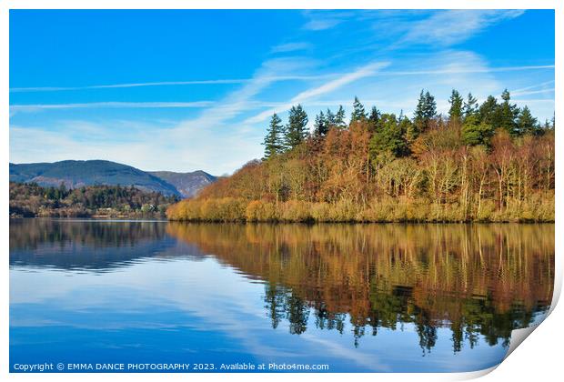 Autumn reflections on Derwentwater Print by EMMA DANCE PHOTOGRAPHY