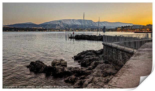 Lake Geneva at dusk Print by Simon Gladwin