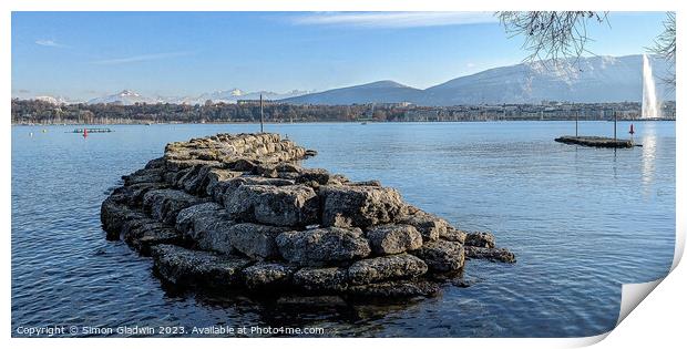 A view across Lake Geneva Print by Simon Gladwin