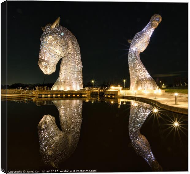 The Kelpies Reflected Canvas Print by Janet Carmichael