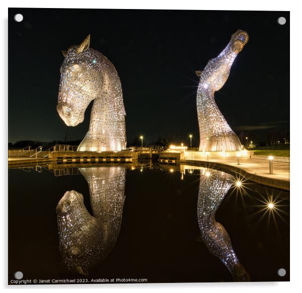 The Kelpies Reflected Acrylic by Janet Carmichael