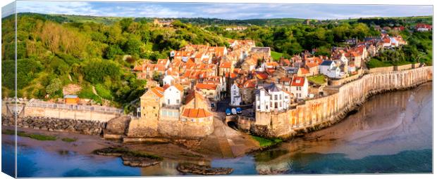 Robin Hood's Bay Aerial Panoramic Canvas Print by Tim Hill