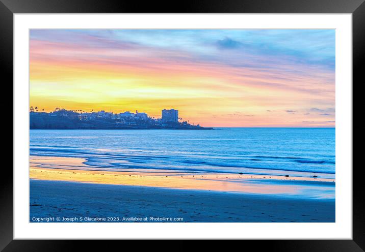 A La Jolla Shore Beach Sunset Framed Mounted Print by Joseph S Giacalone