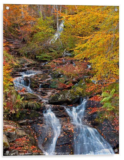 Waterfall flowing towards River Tay, Kenmore, Pert Acrylic by Arch White