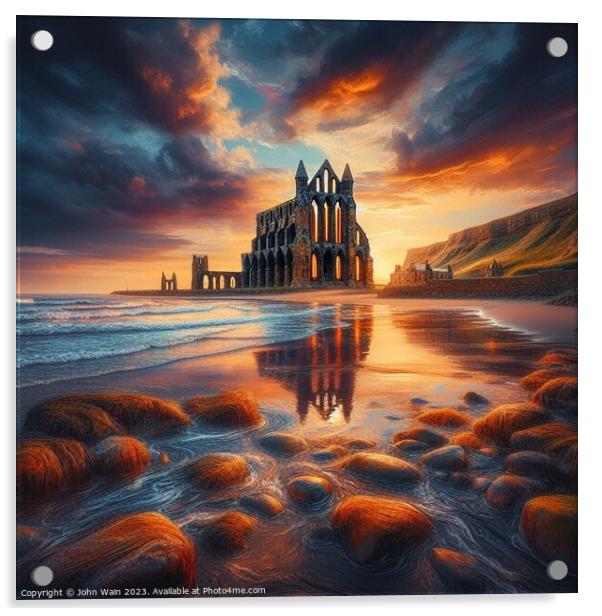 Whitby Abbey on the beach (AI Generated) Acrylic by John Wain