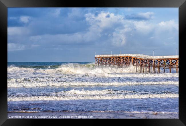 Winter Surf At Crystal Pier Framed Print by Joseph S Giacalone