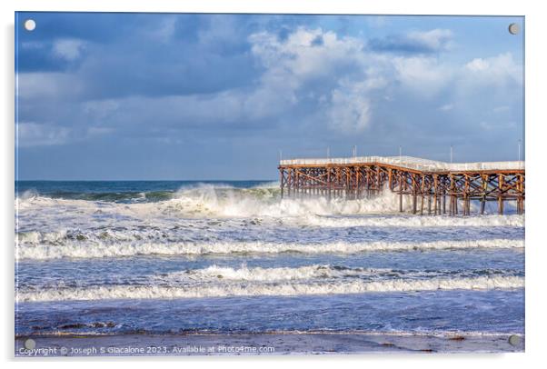 Winter Surf At Crystal Pier Acrylic by Joseph S Giacalone