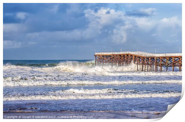 Winter Surf At Crystal Pier Print by Joseph S Giacalone