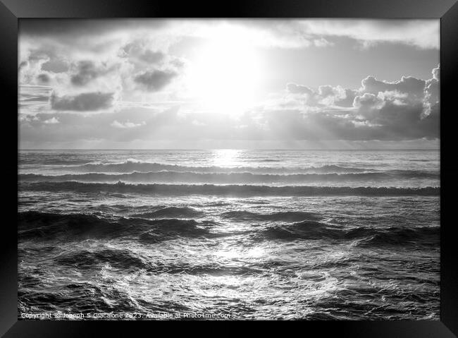 Surf and Sunbeams Monochrome Framed Print by Joseph S Giacalone