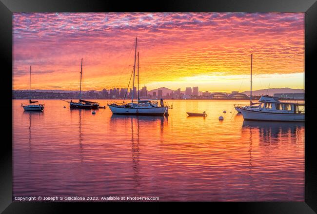 San Diego Harbor - Pink and Orange Sunrise Framed Print by Joseph S Giacalone