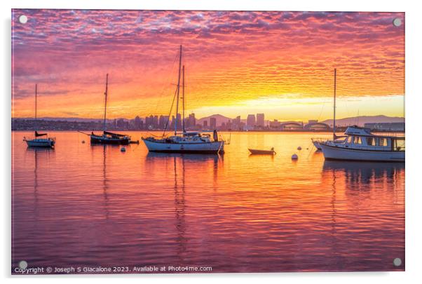 San Diego Harbor - Pink and Orange Sunrise Acrylic by Joseph S Giacalone