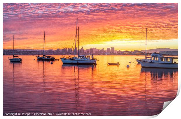 San Diego Harbor - Pink and Orange Sunrise Print by Joseph S Giacalone