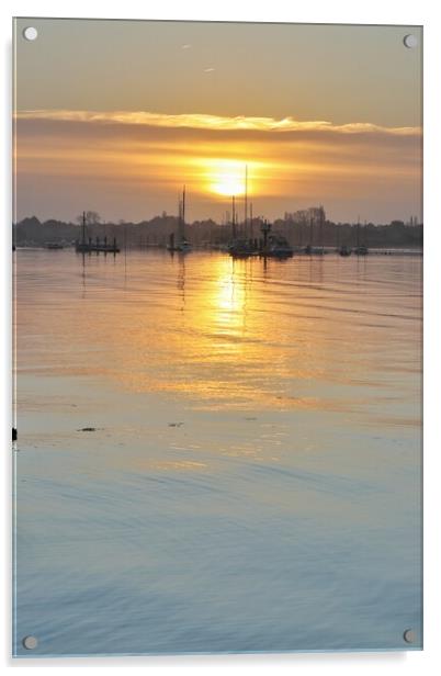 Sunrise colours over the Brightlingsea moorings  Acrylic by Tony lopez