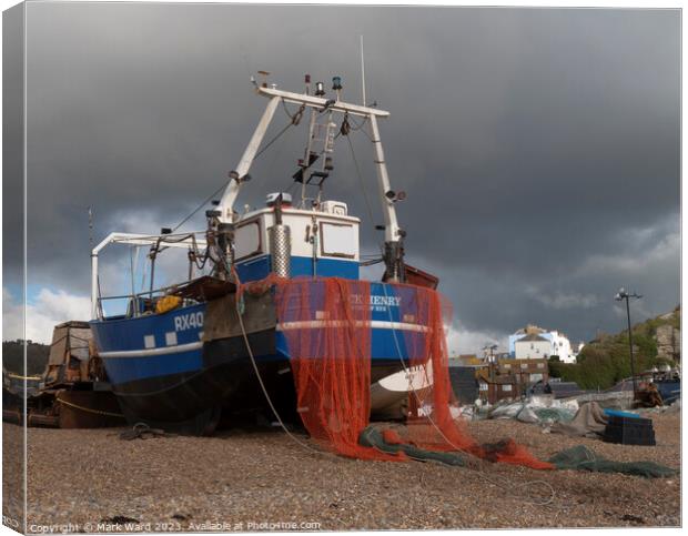 Drying the Nets. Canvas Print by Mark Ward