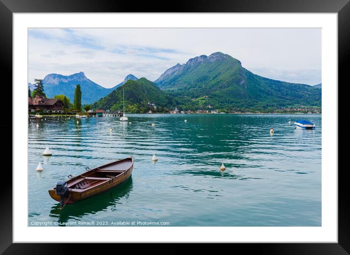 Boat on the lake of Annecy in the french Alps Framed Mounted Print by Laurent Renault