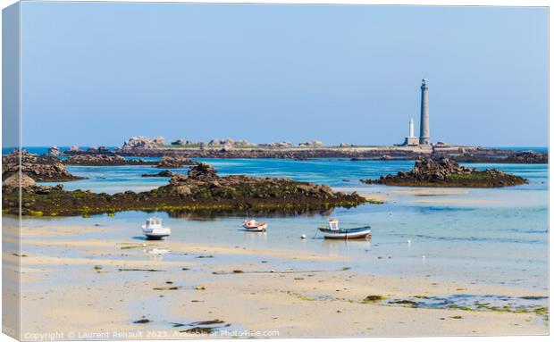 Ile vierge lighthouse and beach on the north coast of Finistere Canvas Print by Laurent Renault