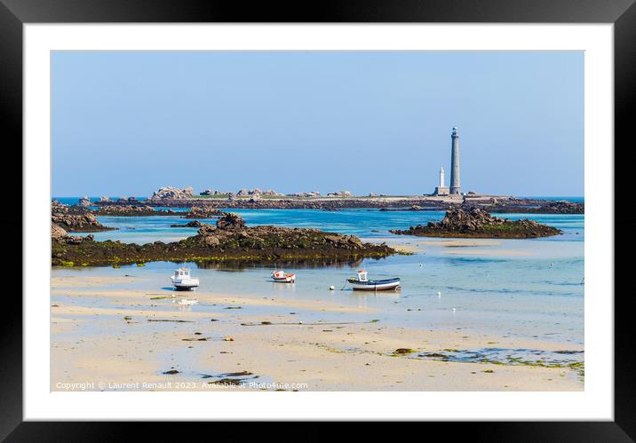Ile vierge lighthouse and beach on the north coast of Finistere Framed Mounted Print by Laurent Renault