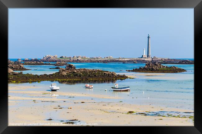 Ile vierge lighthouse and beach on the north coast of Finistere Framed Print by Laurent Renault