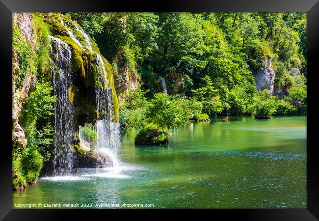 Cascade near Castelbouc village in the valley of the Tarn river Framed Print by Laurent Renault