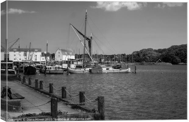 Woodbridge tide Mill Black and White Canvas Print by Diana Mower