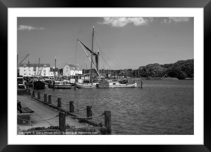 Woodbridge tide Mill Black and White Framed Mounted Print by Diana Mower