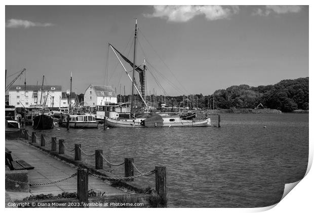 Woodbridge tide Mill Black and White Print by Diana Mower