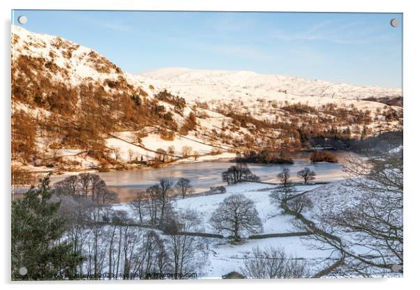 Winter view of Rydal Water  Acrylic by Bryan Attewell