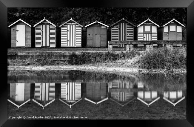 Lowestoft Beach Hut Reflections Framed Print by David Powley