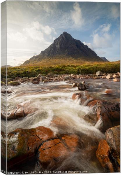 Buachaille etive mor  from the river Coupall 993 Canvas Print by PHILIP CHALK
