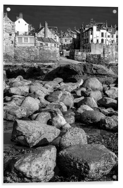Robin Hood's Bay Black and White Acrylic by Tim Hill